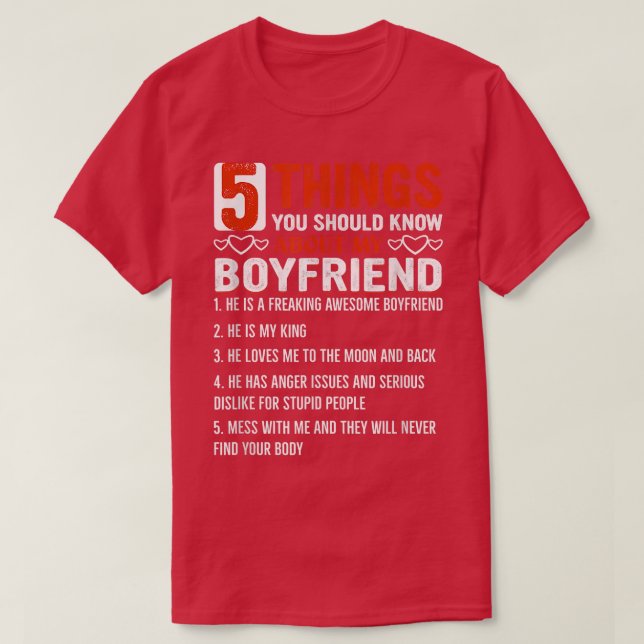 Camiseta 5 Things You Should Know About My Boyfriend  (Diseño del anverso)
