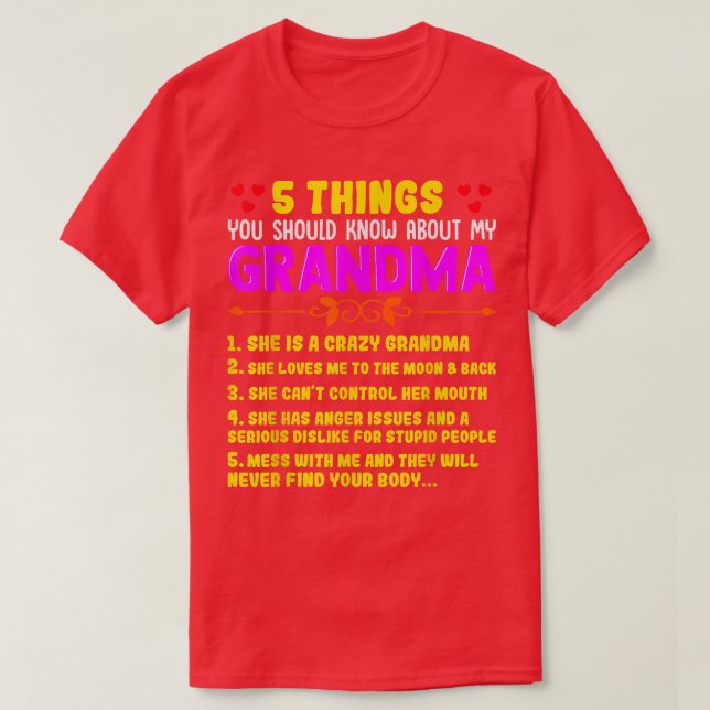 Camiseta 5 Things You Should Know About My Grandma  Humor G (Diseño del anverso)