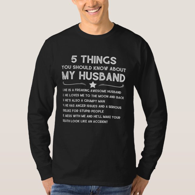 Camiseta 5 Things You Should Know About My Husband  Wife Qu (Anverso)