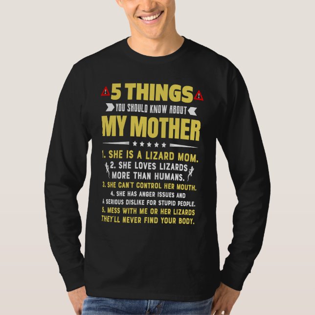 Camiseta 5 Things You Should Know About My Lizard Mom Hilar (Anverso)