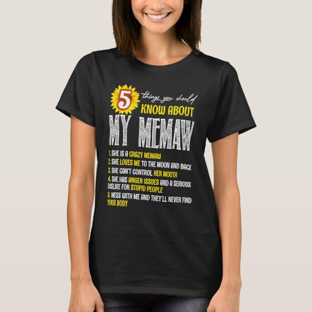 Camiseta 5 Things You Should Know About My Memaw Sunflower (Anverso)