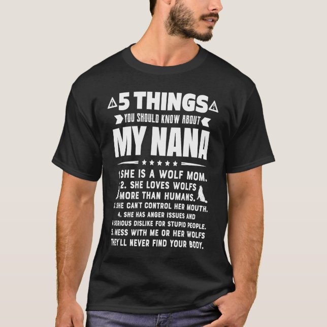 Camiseta 5 Things You Should Know About My Wolf Mom Grandma (Anverso)
