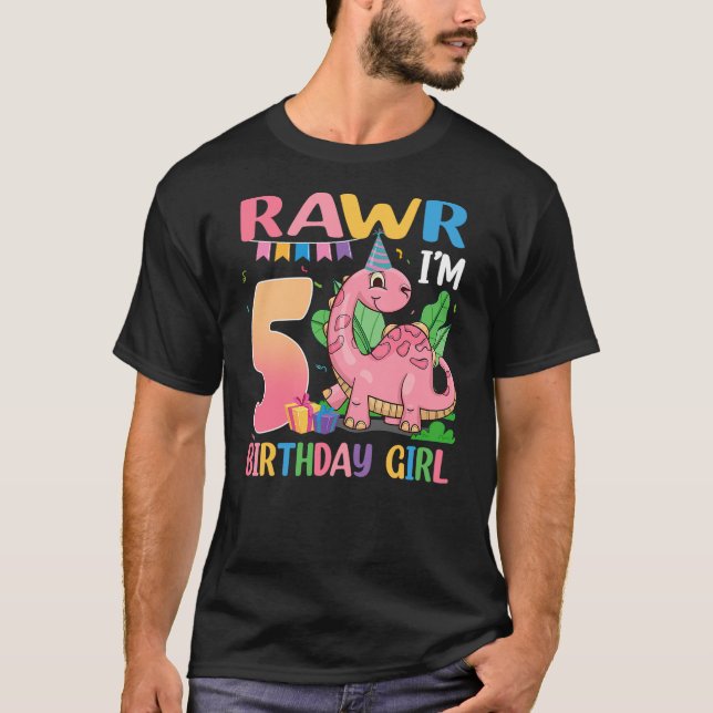Camiseta 5 Year Old Birthday Girl Dinosaur 5th Birthday Par (Anverso)