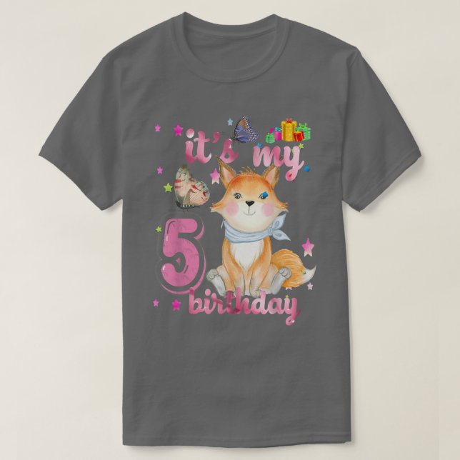 Camiseta 5 Year Old Fox 5th Birthday Party Animal Fox Lover (Diseño del anverso)