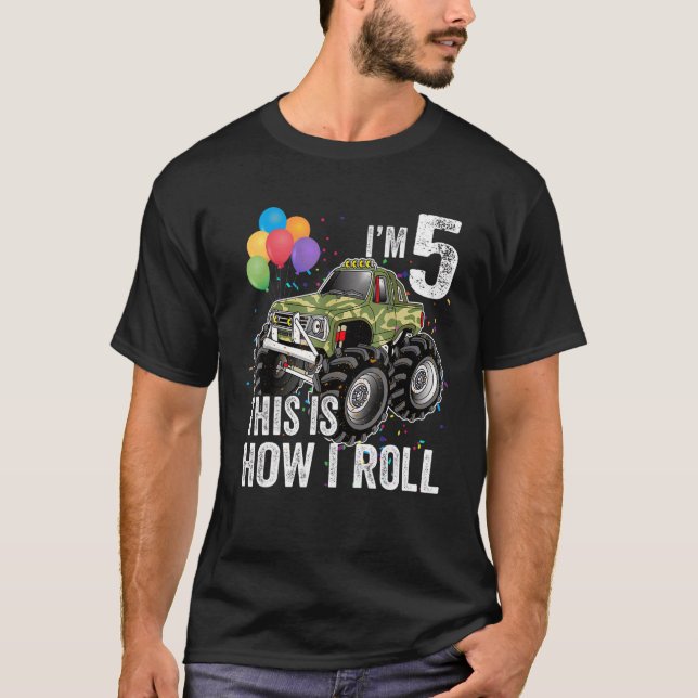Camiseta 5 Years Old  5th Birthday Boy Monster Truck (Anverso)