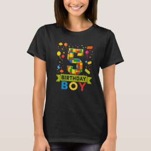 Camiseta 5th Birthday 5 Years Old Block Building Boys Kids