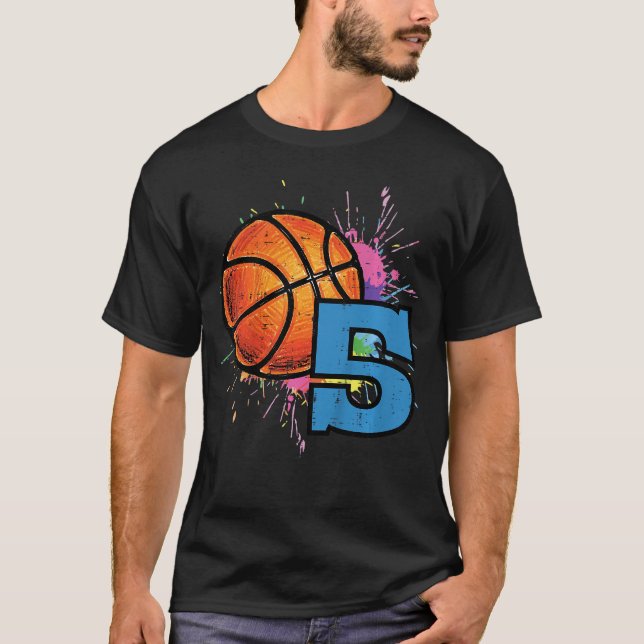Camiseta 5th Birthday Basketball 5 Year Old Bday Sports Boy (Anverso)