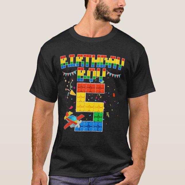 Camiseta 5Th Birthday Boy Building Brick 5 Years Old Blocks (Anverso)