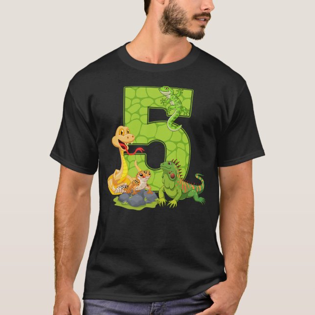 Camiseta 5th Birthday Snake Lizard Reptile 5 Year Old Birth (Anverso)