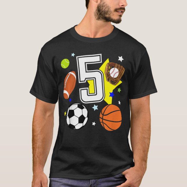 Camiseta 5th Birthday Sports Birthdayheme 5 Year Old Boy fu (Anverso)