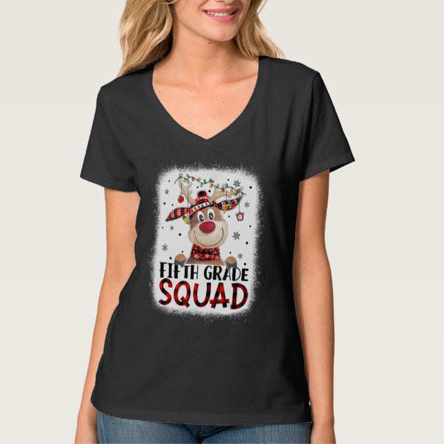 Camiseta 5th Grade Squad Plaid Reindeer Santa Hat Teacher C (Anverso)