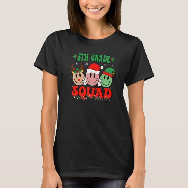 Camiseta 5th Grade Squad Retro Groovy Christmas Teacher Lif (Anverso)