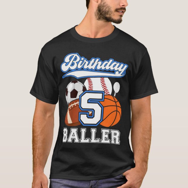 Camiseta 5th Sports Birthday Party Five Year Old Boy Birthd (Anverso)