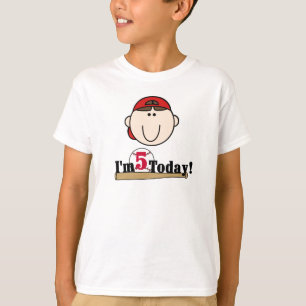 Camiseta 5to cumpleaños del béisbol trigueno del muchacho