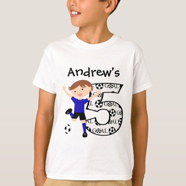 Camiseta 5to fútbol personalizado del cumpleaños azul y (Anverso)