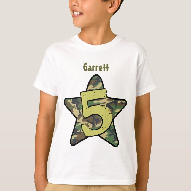 Camiseta 5to Nombre de encargo de Camo del muchacho del (Anverso)