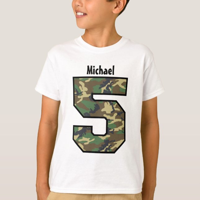 Camiseta 5to Nombre de encargo de cuatro años V007E de Camo (Anverso)