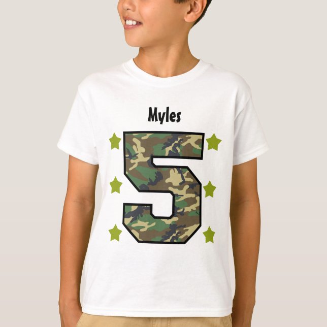 Camiseta 5to Nombre de encargo de cuatro años V007F de Camo (Anverso)