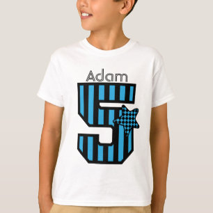 Camiseta 5to Nombre de encargo V01H de las RAYAS AZULES del