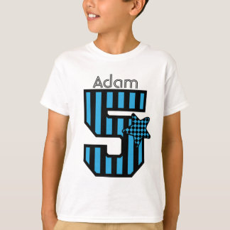 Camiseta 5to Nombre de encargo V01H de las RAYAS AZULES del