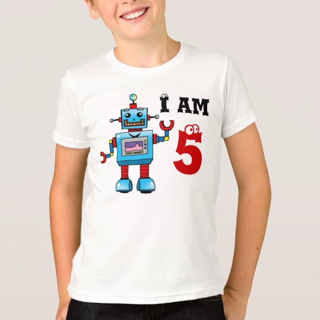 Camiseta 5to regalo del muchacho del cumpleaños - robot (Anverso)