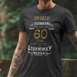 Camiseta 60.º cumpleaños de los hombres de oro blanco negro<br><div class="desc">Una camiseta de cumpleaños vintage con un mensaje sincero. Agregue el nombre y cambie el año utilizando la plantilla.</div>