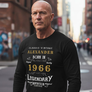 Camiseta 60 cumpleaños 1966 Agregar nombre negro dorado leg