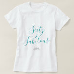 Camiseta 60 Fabuloso Green Custom Name 60th Birthday Gift<br><div class="desc">Celebre el giro de 60 en estilo con este nombre personalizado con la moderna camiseta de cumpleaños 60 con el texto 60 y elegante caligrafía de escritura verde viridiana. Simplemente agrega tu nombre a esta camiseta de la celebración de los 60 años. Perfecto regalo de cumpleaños para un niño de...</div>