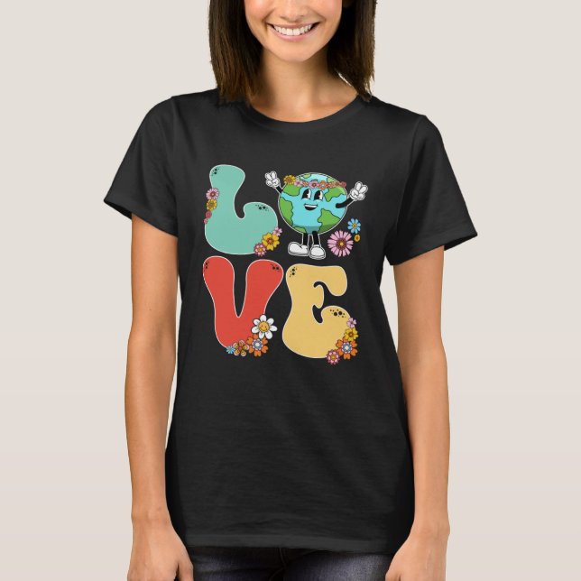 Camiseta 60s 70s Retro Love World Earth Day 2023 Teacher Sc (Anverso)