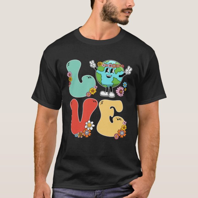 Camiseta 60s 70s Retro Love World Earth Day 2023 Teacher Sc (Anverso)