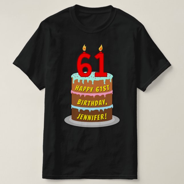 Camiseta 61º cumpleaños — Torta de diversión y velas, con n (Diseño del anverso)