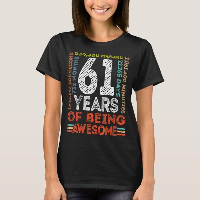 Camiseta 61.º cumpleaños increíble Retro de cosecha de 61 a (Anverso)