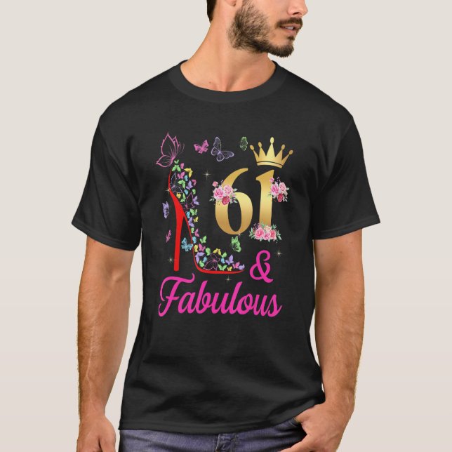 Camiseta 61 y fabulosas mariposas de cumpleaños 61 años H (Anverso)