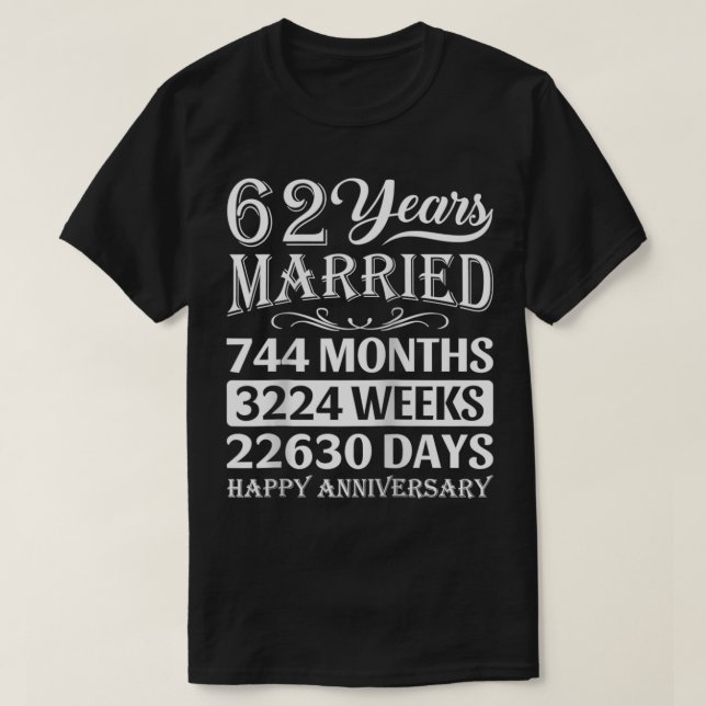 Camiseta 62 años de matrimonio Feliz 62° Aniversario del Bo (Diseño del anverso)