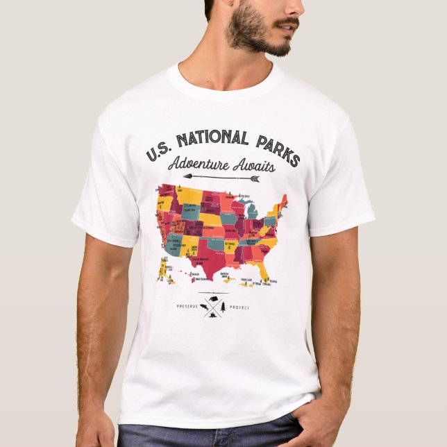 Camiseta 62 Parques Nacionales Mapa Regalos Campino Vintage (Anverso)