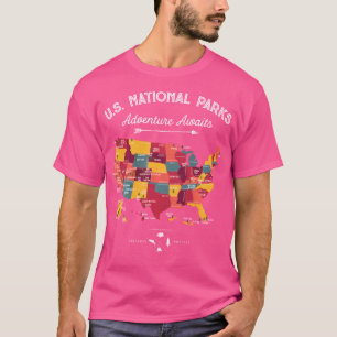 Camiseta 63 Parques Nacionales Mapa Caminata Retro Vintage