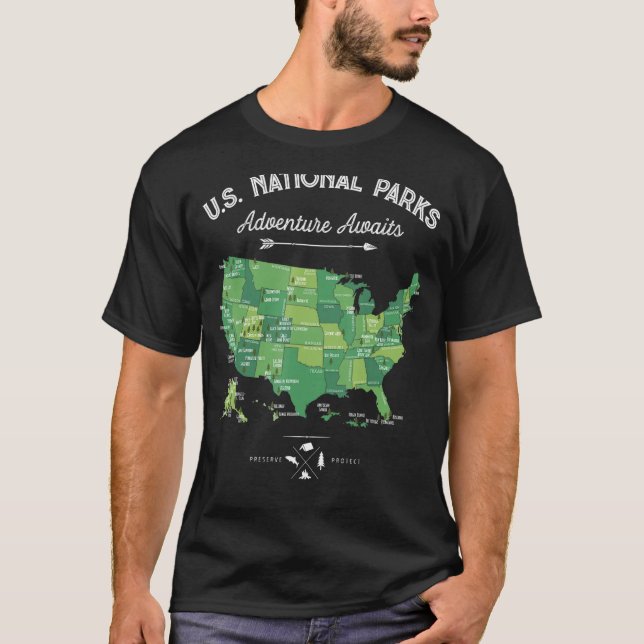 Camiseta 63 Parques Nacionales Mapa de Caminata Retro Vinta (Anverso)