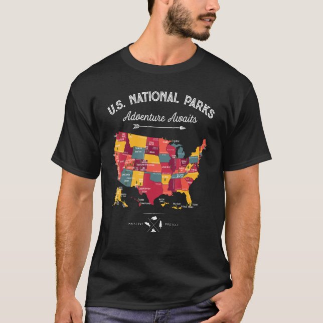 Camiseta 63 Parques Nacionales Mapa de Caminata Retro Vinta (Anverso)
