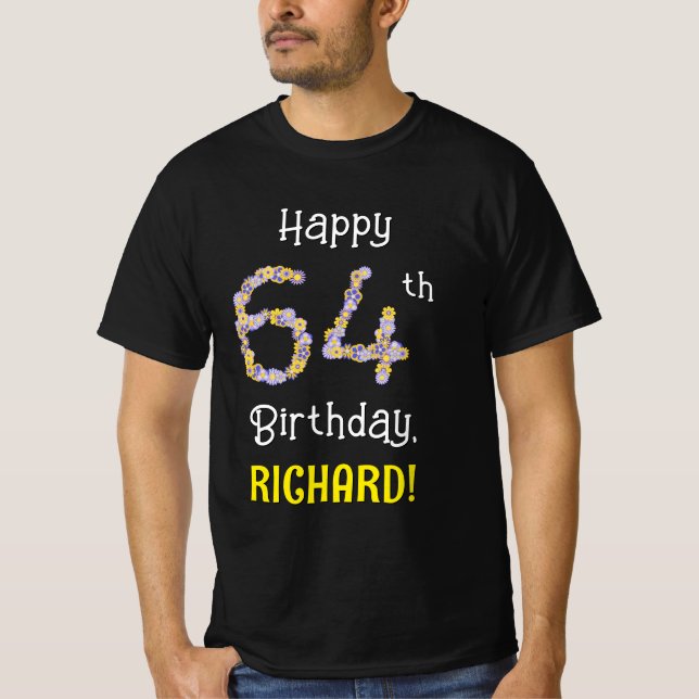 Camiseta 64º cumpleaños: Flores florales número "64" + nomb (Anverso)