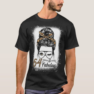 Camiseta 64 años de edad Fabuloso Messy Bun Leopard 64º nac