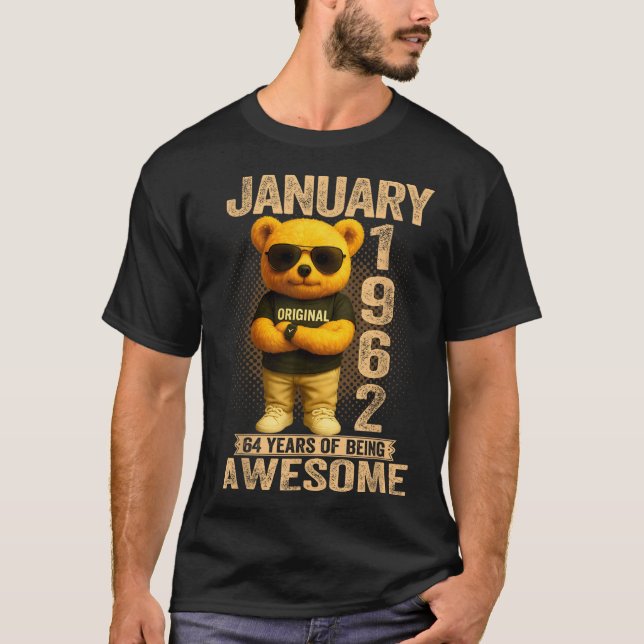 Camiseta 64 Year Old January 1962 Teddy Bear 64th Birthday  (Anverso)