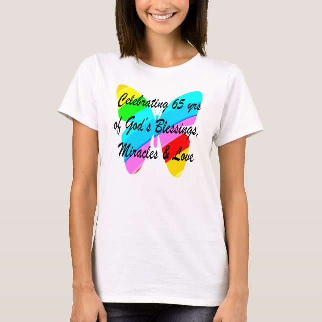 CAMISETA 65.º CUMPLEAÑOS DISEÑO DE MARIPOSAS DE LLUVIA (Anverso)
