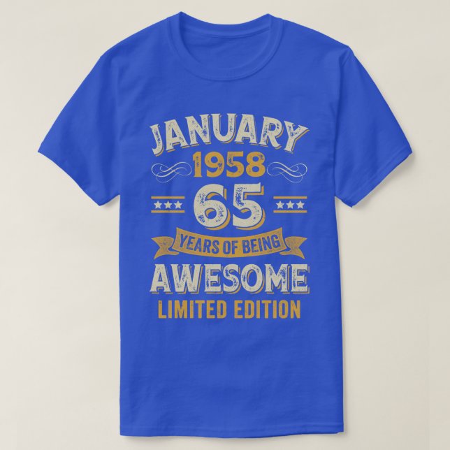 Camiseta 65 años de antigüedad Enero de 1958 65º nacimiento (Diseño del anverso)