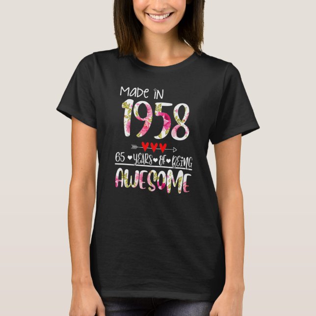 Camiseta 65 años para las mujeres Floral hecha en 1958 Naci (Anverso)