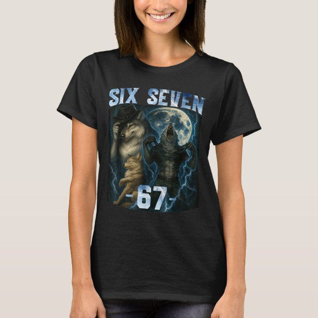 Camiseta 67 Alpha Wolf Meme Funny Graphic Tee Six Seven Hum (Anverso)