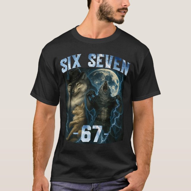 Camiseta 67 Alpha Wolf Meme Funny Graphic Tee Six Seven Hum (Anverso)