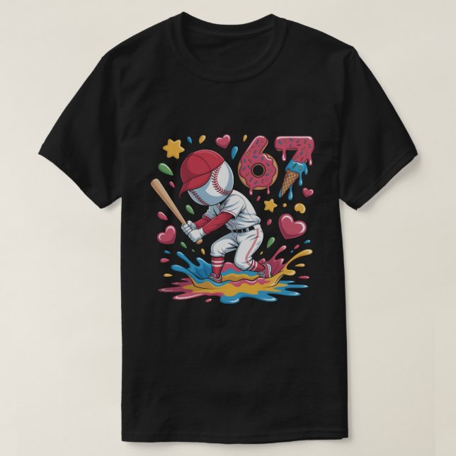 Camiseta 67 Baseball Meme Sweet Drip Art Donut and Ice Crea (Diseño del anverso)