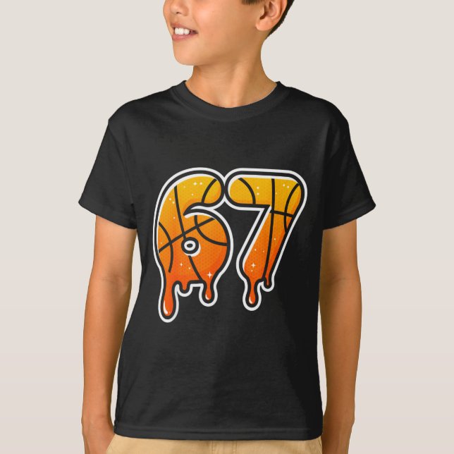 Camiseta 67 Basketball Halftone Meme Gen Alpha Slang Drip S (Anverso)