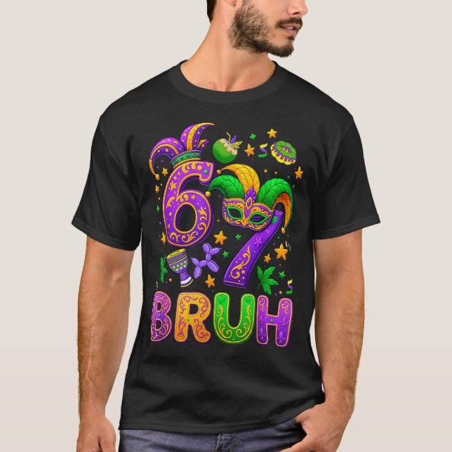 Camiseta 67 Bruh Mardi Gras Jester Mask New Orleans  (Anverso)