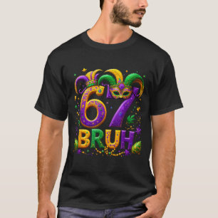 Camiseta 67 Bruh Sombrero de Bufón Máscara de Plumas Mardi